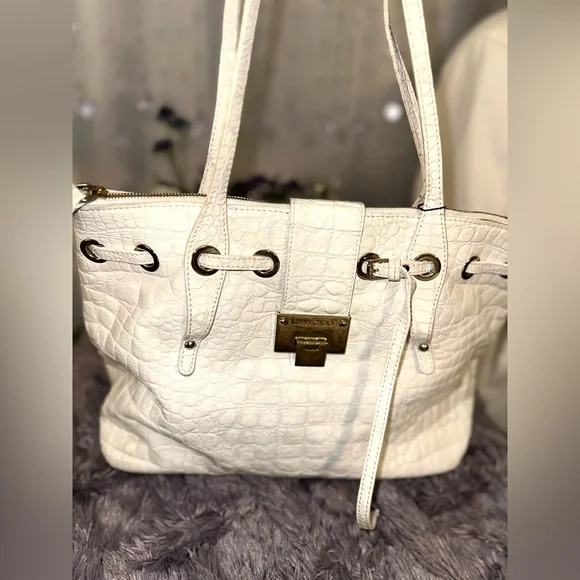 JIMMY CHOO Authentic Ivory Rhea Leather Croc Luxe Handbag - Picture 1 of 16